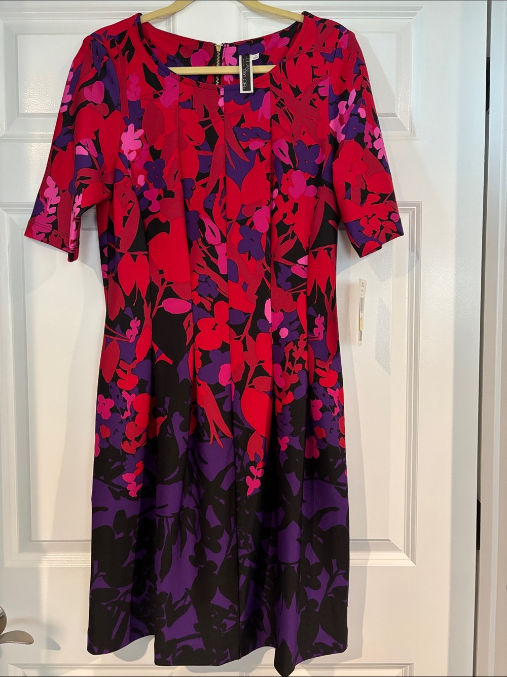 Julian Taylor Red, Purple & Black Floral Midi Dress